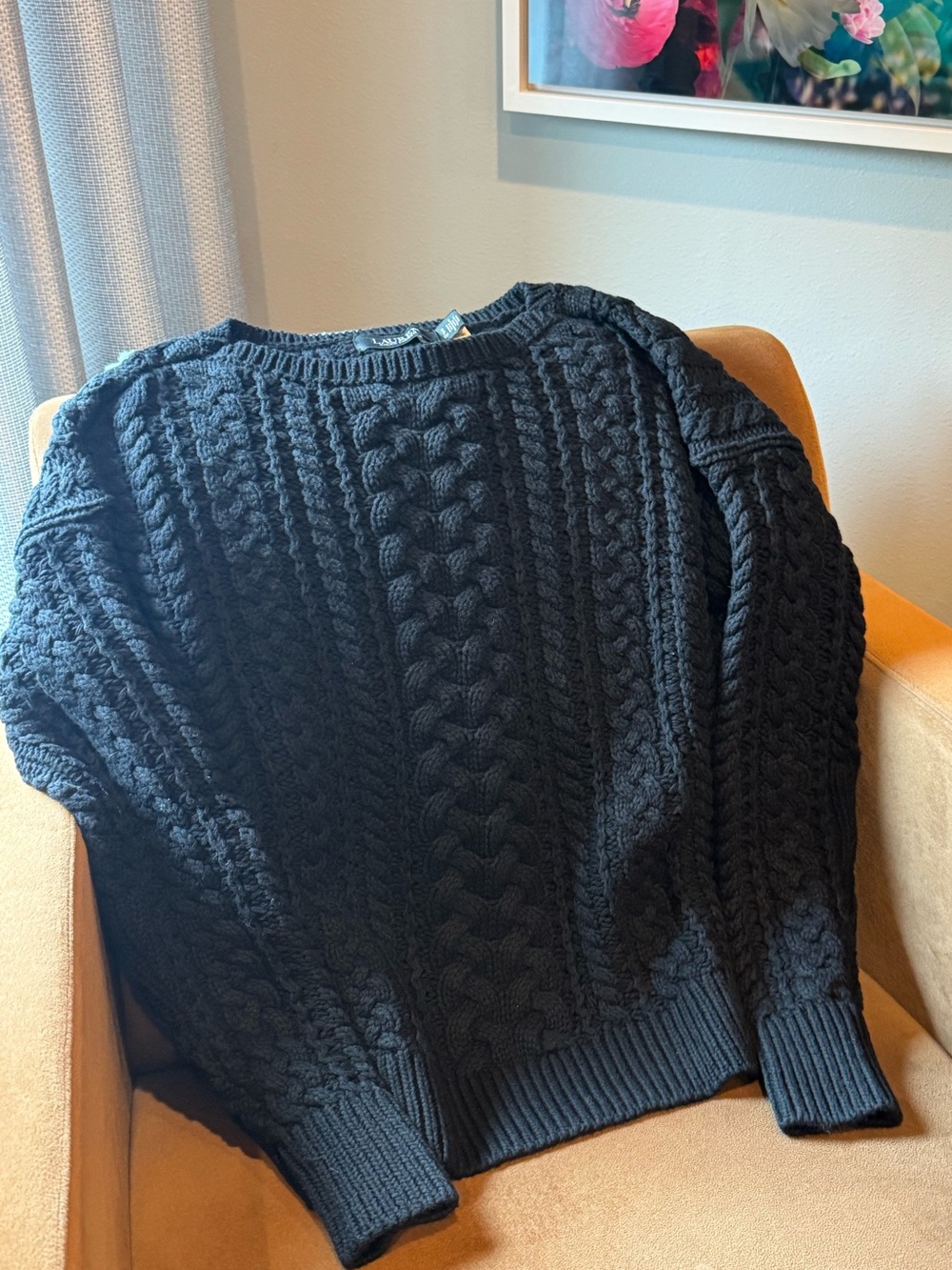 Women’s Black Cable Knit Sweater - Classic Crewneck